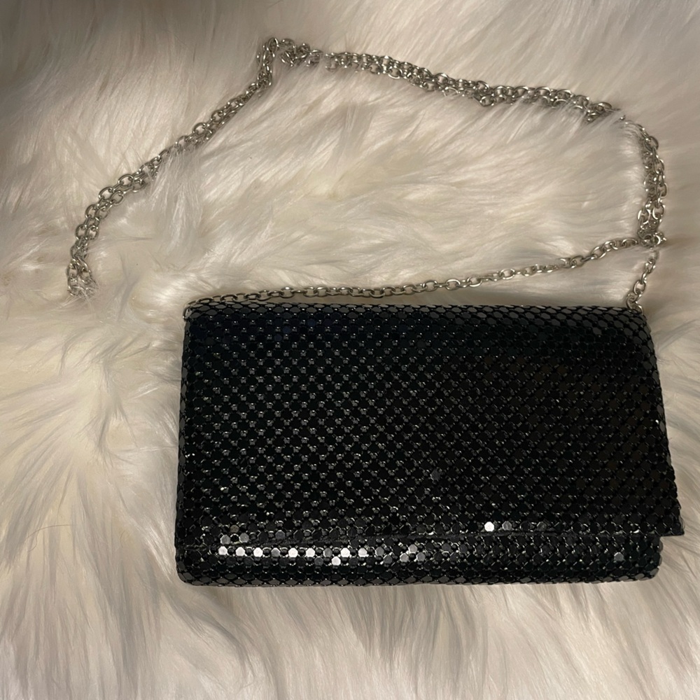 Dressy Black Clutch bag with silver shoulder chain